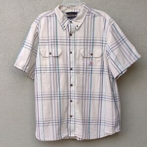 Carhartt White Plaid Loose Fit Cotton Button Down Short Sleeve Shirt 2XL
